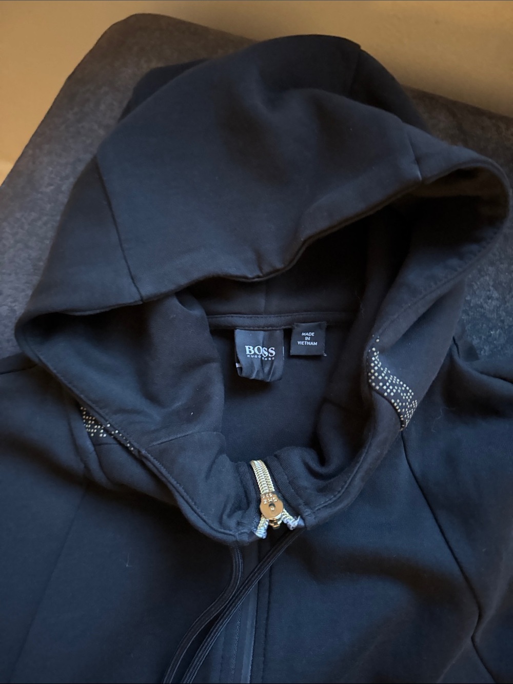 BOSS Navy Black Zip-Up Hooded Sweatshirt - Picture 2 of 2